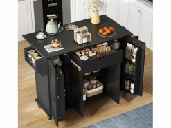 ModernLuxe Isla de cocina móvil - encimera extensible - con toallero - con 1 cajón y 4 puertas - MDF -