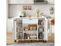 ModernLuxe Isla de cocina móvil - encimera extensible - con toallero - con 1 cajón y 4 puertas - MDF -