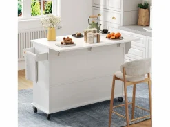 ModernLuxe Isla de cocina móvil - encimera extensible - con toallero - con 1 cajón y 4 puertas - MDF -