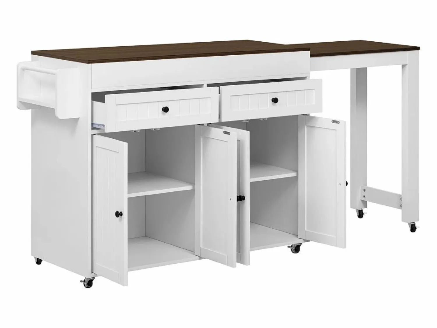 Sale Isla de cocina móvil blanca - Carrito de cocina con 4 puertas y 2 cajones - Superficie extensible y especiero Isla Cocina