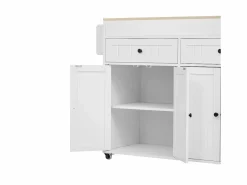 Hot Isla de cocina móvil blanca - Carrito de cocina con 4 puertas y 2 cajones - tablero de madera extensible y especiero Color natural claro / Blanco