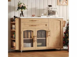 Best ModernLuxe Isla de cocina móvil central - mesa de comedor plegable - con espacio de almacenamiento y estante para especias - con ruedas - Natural Color natural claro