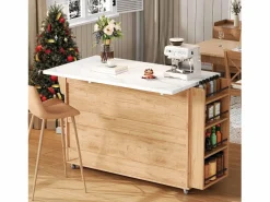 Best ModernLuxe Isla de cocina móvil central - mesa de comedor plegable - con espacio de almacenamiento y estante para especias - con ruedas - Natural Color natural claro