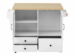 Sale Isla de cocina móvil con 2 puertas de cristal y 3 cajones - Mesa extensible - Isla Cocina