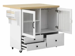 Sale Isla de cocina móvil con 2 puertas de cristal y 3 cajones - Mesa extensible - Isla Cocina