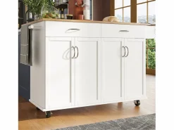 New Isla de cocina móvil con 4 puertas y 2 cajones - Tablero extensible - 106x50(78)x90,5cm - Madera MDF - y natural Isla Cocina