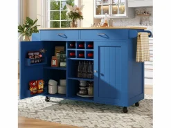 Online Isla de cocina móvil con 2 cajones, 2 puertas y botellero para 6 botellas - 102x45x92cm - MDF y metal - Isla Cocina