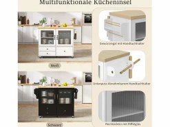 Merax Isla de cocina móvil con mesa de comedor extensible - 100 x 42/70 x 91,5 cm - con puertas + 3 cajones - MDF - + natural