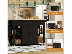 Merax Isla de cocina móvil extensible - 120 x 50/77 x 91,5 cm - con barra + tomas de corriente + 2 cajones + 2 puertas - MDF - + natural