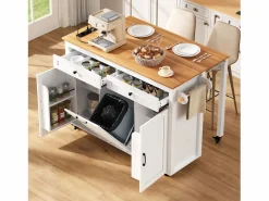 Best Isla de cocina móvil extensible - 120 x 40/75 x 92 cm - con 3 puertas + 2 cajones - MDF - Isla Cocina