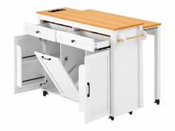 Best Isla de cocina móvil extensible - 120 x 40/75 x 92 cm - con 3 puertas + 2 cajones - MDF - Isla Cocina