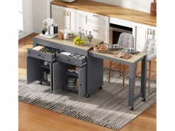 Online Isla de cocina móvil - Carrito de cocina con 4 puertas y 2 cajones - Superficie extensible y especiero Gris
