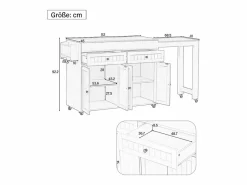 Isla de cocina móvil negra - Carrito de cocina con 4 puertas y 2 cajones - tablero de madera extensible y especiero