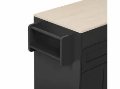 Isla de cocina móvil negra - Carrito de cocina con 4 puertas y 2 cajones - tablero de madera extensible y especiero