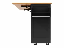 Isla de cocina negra - Carrito de cocina con 2 cajones y 4 puertas - Especiero y toallero