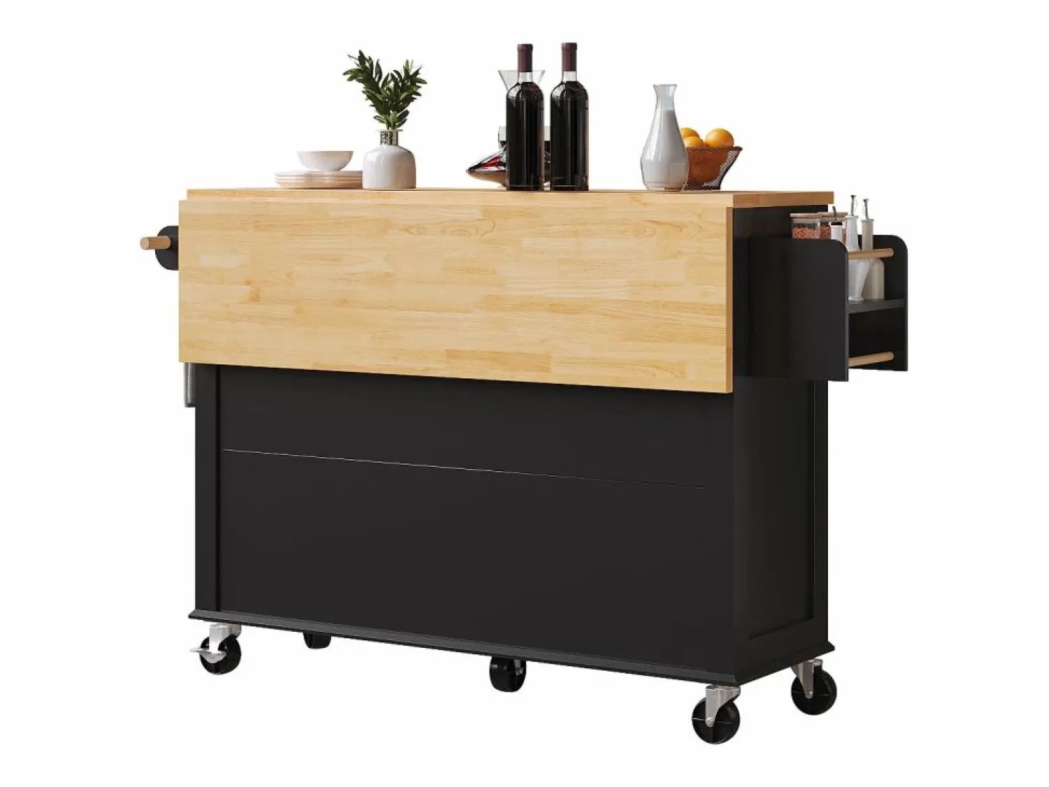 Best Isla de cocina negra - Carrito de cocina con 2 cajones y 4 puertas de cristal - especiero y toallero Isla Cocina