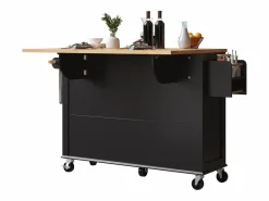 Best Isla de cocina negra - Carrito de cocina con 2 cajones y 4 puertas de cristal - especiero y toallero Isla Cocina