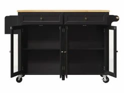 Best Isla de cocina negra - Carrito de cocina con 2 cajones y 4 puertas de cristal - especiero y toallero Isla Cocina