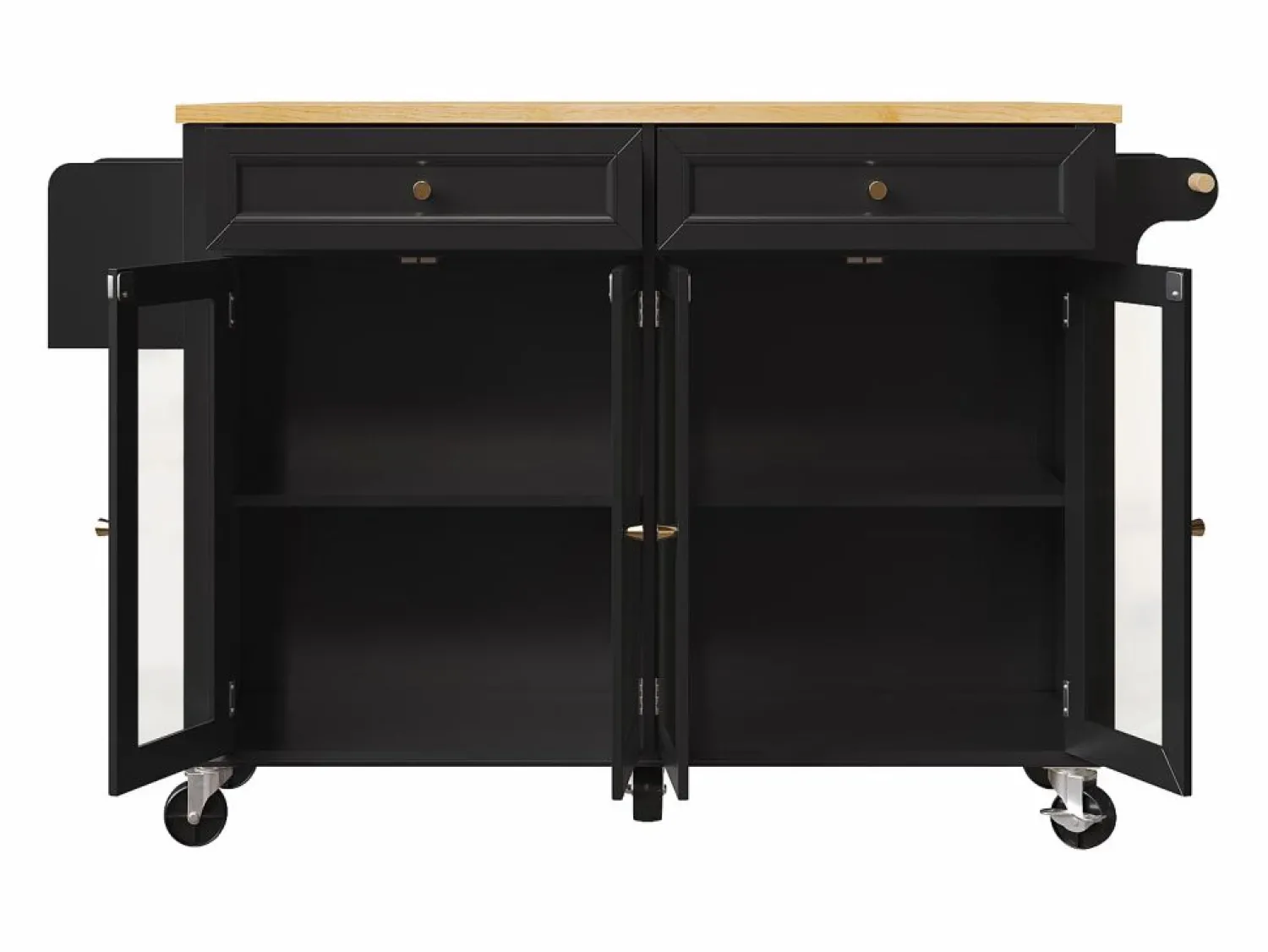 Best Isla de cocina negra - Carrito de cocina con 2 cajones y 4 puertas de cristal - especiero y toallero Isla Cocina