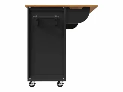 OKWISH Isla de cocina negra, isla de cocina móvil con 2 puertas y 4 cajones, encimera abatible - tiradores plateados