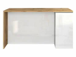 Clearance Isla de cocina Sole con 2 puertas en brillo y roble 160x90x90 cm Blanco