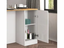 Clearance Isla de cocina Sole con 2 puertas en brillo y roble 160x90x90 cm Blanco