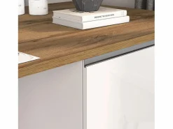 Clearance Isla de cocina Sole con 2 puertas en brillo y roble 160x90x90 cm Blanco