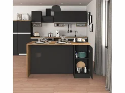 Clearance Isla de cocina Sole con 2 puertas en antracita mate/roble 160x90x90 cm Isla Cocina
