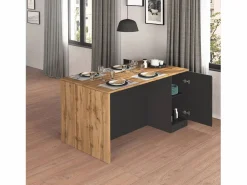 Clearance Isla de cocina Sole con 2 puertas en antracita mate/roble 160x90x90 cm Isla Cocina