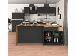 Isla de cocina Sole con 4 puertas y 4 cajones, color antracita mate/roble, 200 x 90 x 90 cm Gris antracita