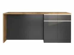 Isla de cocina Sole con 4 puertas y 4 cajones, color antracita mate/roble, 200 x 90 x 90 cm Gris antracita