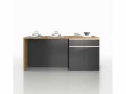 Isla de cocina Sole con 4 puertas y 4 cajones, color antracita mate/roble, 200 x 90 x 90 cm Gris antracita