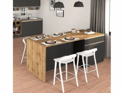 Isla de cocina Sole con 4 puertas y 4 cajones, color antracita mate/roble, 200 x 90 x 90 cm Gris antracita