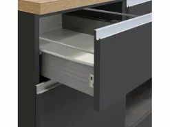 Isla de cocina Sole con 4 puertas y 4 cajones, color antracita mate/roble, 200 x 90 x 90 cm Gris antracita