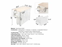 Best Isla de Cocina, SucceBuy Carrito de Cocina de 115 cm con Ruedas, Armario de Almacenamiento con Cajón y Estante Isla Cocina