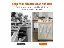 Best Isla de Cocina, SucceBuy Carrito de Cocina de 115 cm con Ruedas, Armario de Almacenamiento con Cajón y Estante Isla Cocina