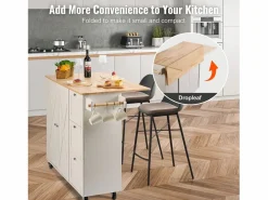 Best Isla de Cocina, SucceBuy Carrito de Cocina de 115 cm con Ruedas, Armario de Almacenamiento con Cajón y Estante Isla Cocina