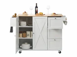 Best Isla de Cocina, SucceBuy Carrito de Cocina de 115 cm con Ruedas, Armario de Almacenamiento con Cajón y Estante Isla Cocina