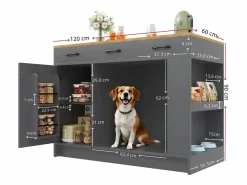 Sale ModernLuxe Isla de cocina 120x60x90 cm - con 3 cajones y 1 puerta - estantes abiertos - espacio de descanso para mascotas - +natural Gris