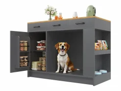 Sale ModernLuxe Isla de cocina 120x60x90 cm - con 3 cajones y 1 puerta - estantes abiertos - espacio de descanso para mascotas - +natural Gris
