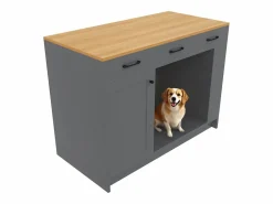 Sale ModernLuxe Isla de cocina 120x60x90 cm - con 3 cajones y 1 puerta - estantes abiertos - espacio de descanso para mascotas - +natural Gris