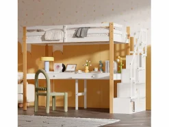 Clearance it litera 90 x 200, altillo con escritorio, cama infantil con escalera de almacenamiento, barandilla de seguridad, Cama Litera
