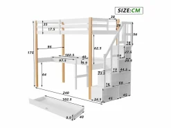 Clearance it litera 90 x 200, altillo con escritorio, cama infantil con escalera de almacenamiento, barandilla de seguridad, Cama Litera
