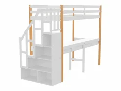 Clearance it litera 90 x 200, altillo con escritorio, cama infantil con escalera de almacenamiento, barandilla de seguridad, Cama Litera