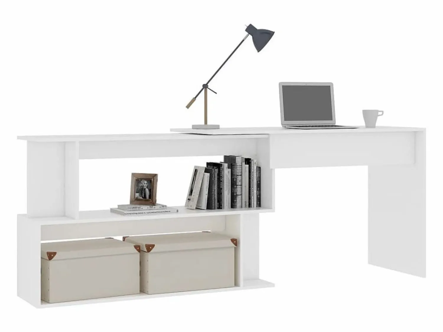 Garden Furniture Jakobstad Escritorio de esquina madera contrachapada 200x50x76 cm Blanco