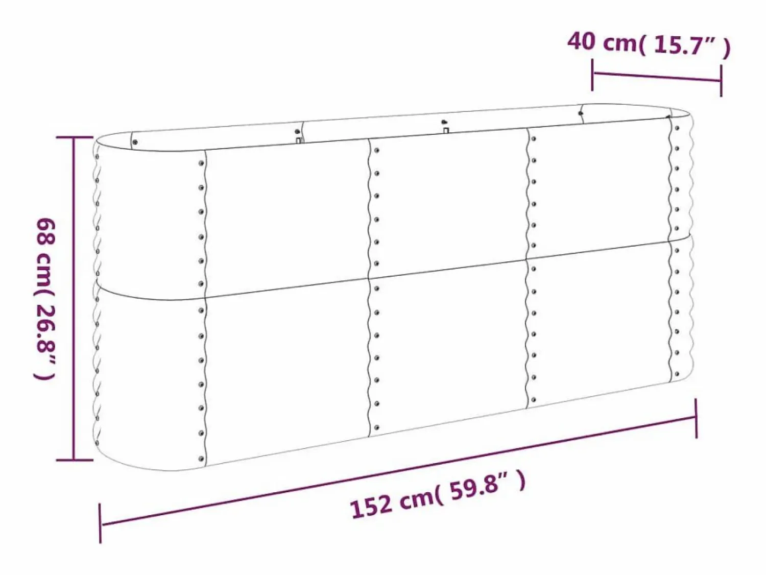 Clicnbuy Jardinera arriate acero recubierto polvo antracita 152x40x68 cm