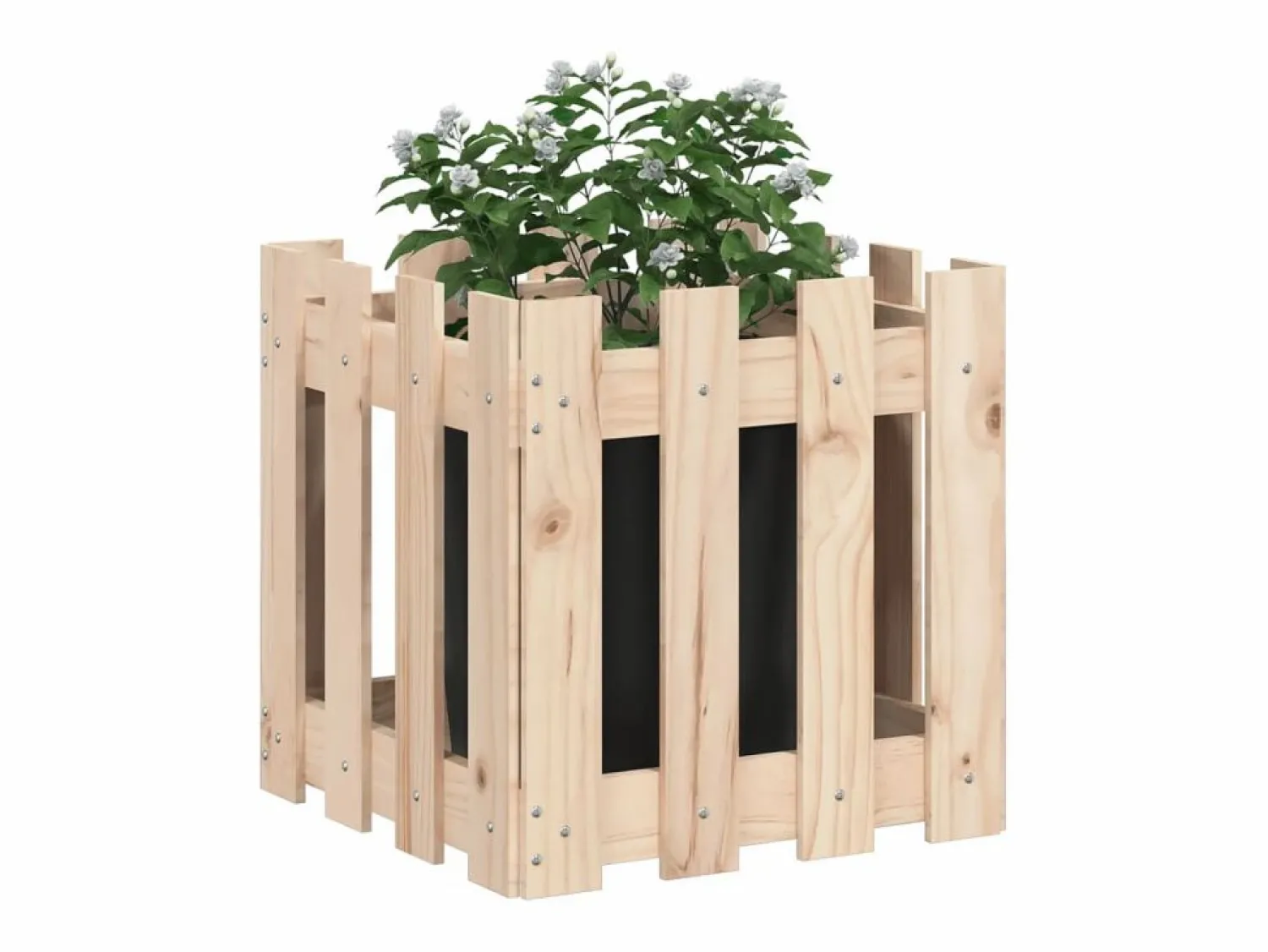 Clicnbuy Jardinera con diseño de valla madera maciza de pino 40x40x40 cm