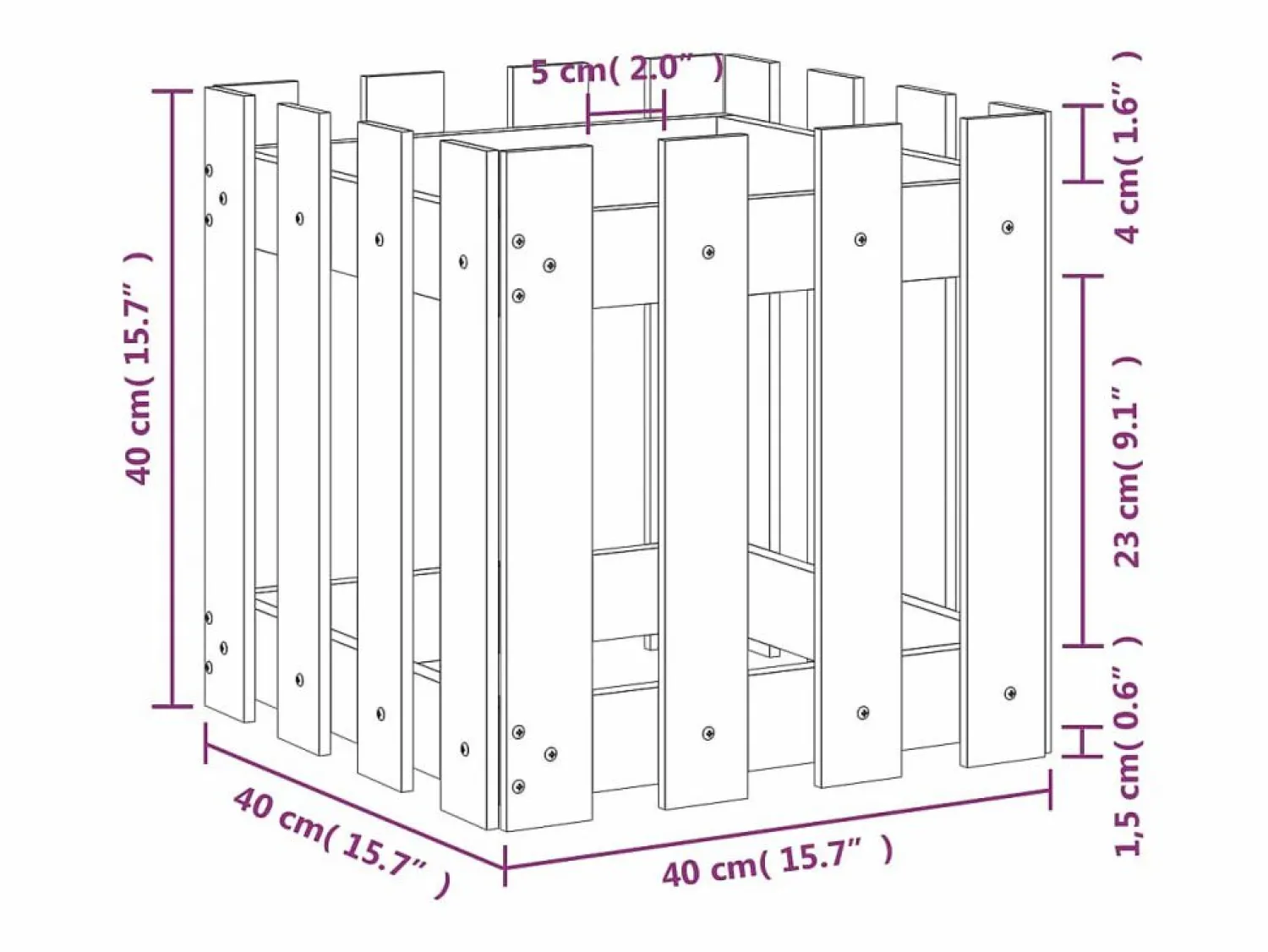 Clicnbuy Jardinera con diseño de valla madera maciza de pino 40x40x40 cm