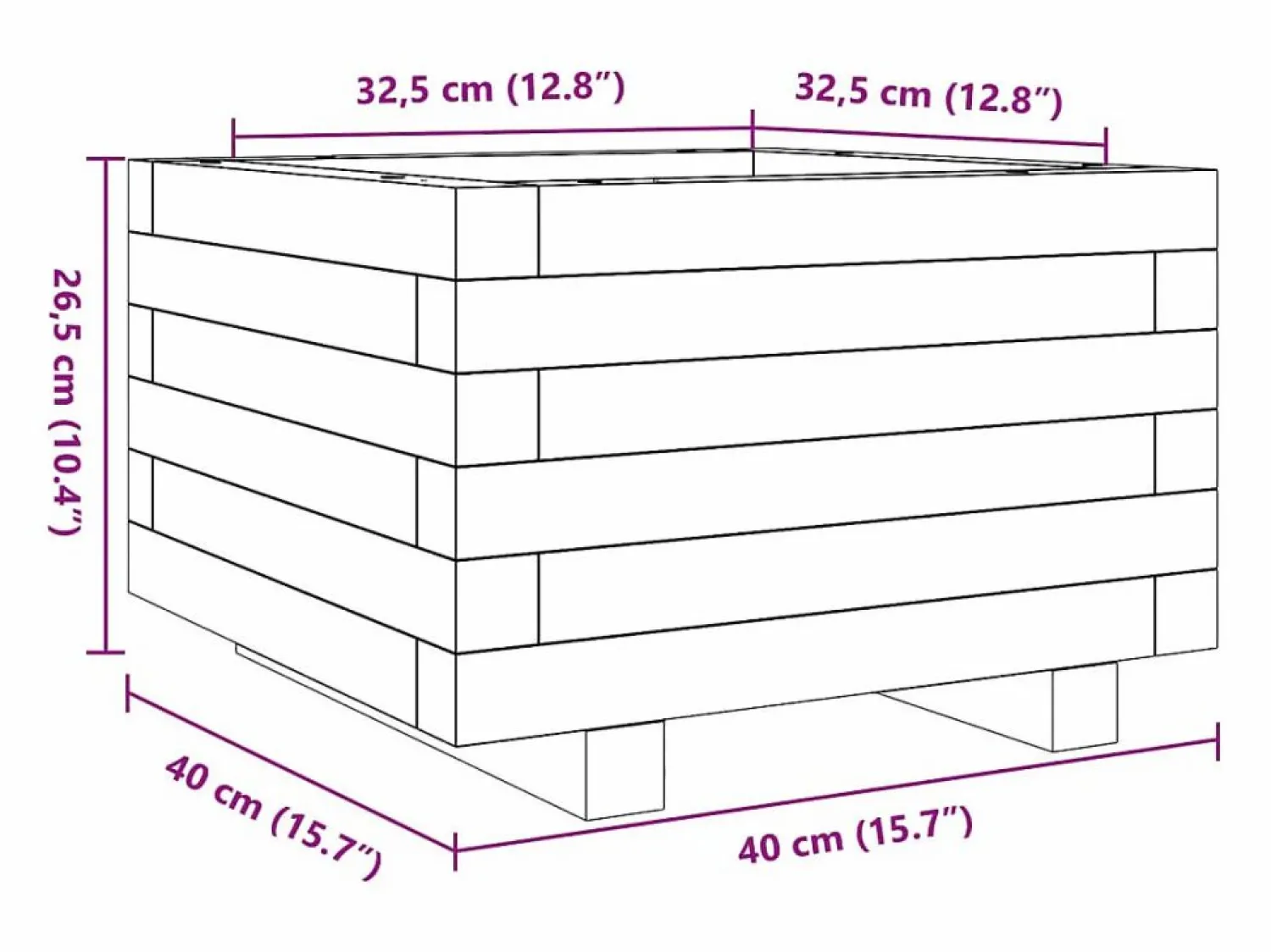 Clicnbuy Jardinera de madera maciza de pino 40x40x26,5 cm