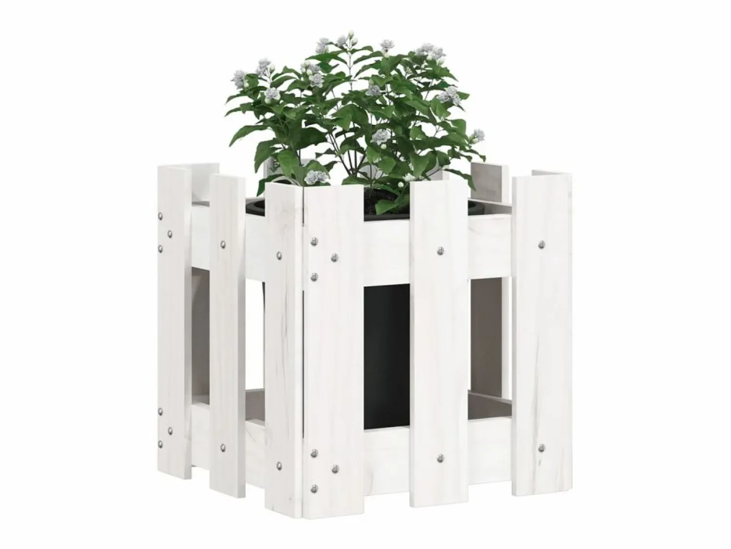 Jardinera diseño de valla madera maciza pino blanca 30x30x30 cm Jardinera